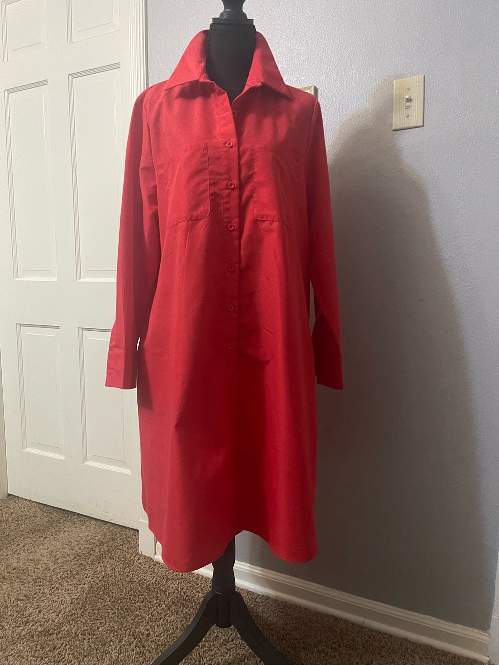 STYLEWE Red Button-Down Midi Shirt Dress